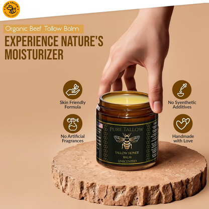 Pure Glow: Organic Grass-Fed Beef Tallow & Raw Honey Skin Balm